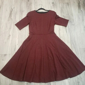 Danny & Nicole Womans Red/Black Polka Dot Fit & Flair Knit  Dress Size 10